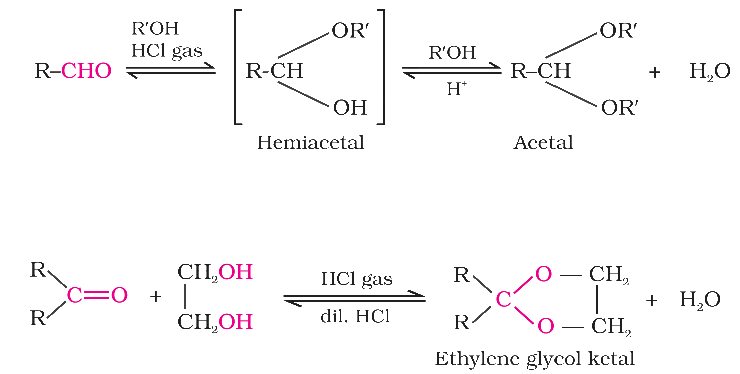 Formation of hemiacetal, acetal and ethylene glycol ketal