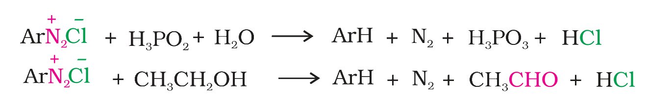 Two reactions of an arenediazonium chloride